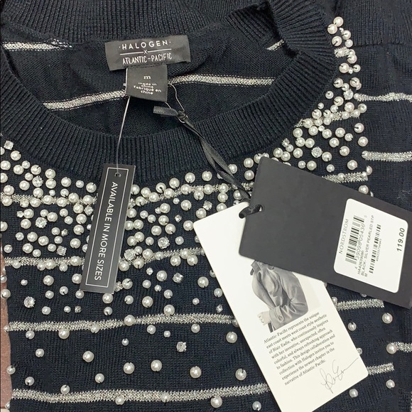 NWT X Atlantic-Pacific Pearl Metallic Stripe Swtr - Picture 5 of 5